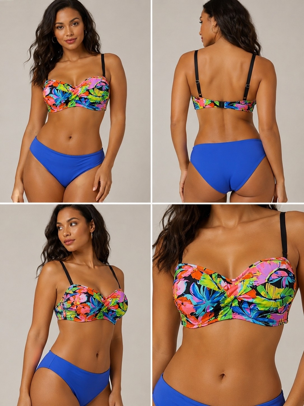 Fantasie Multicolor Floral Bandeau Top with Royal Blue Bikini Bottoms